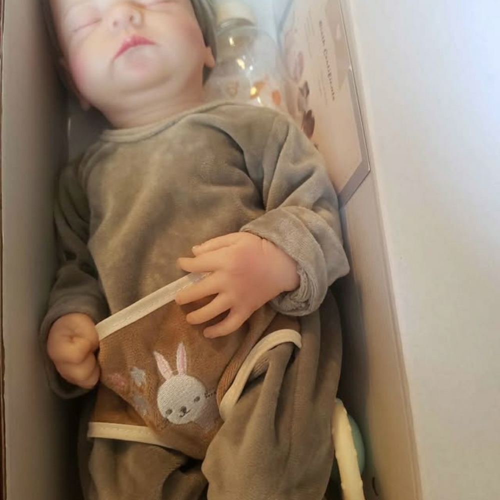 Realistic "Reborn Baby"  Doll with Gray Outfit